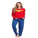 Pijama Longo Feminino Inverno Adulto Manga Longa Frio Personagem Mulher Maravilha M 