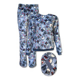 Pijama Longo Frio Feminino Fleece Luxo Estampa Dog Peluciado