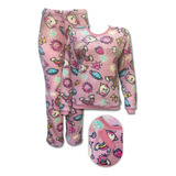 Pijama Longo Frio Fleece Luxo Estampa Gato Adulto Peluciado