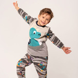 Pijama Longo Soft Dino Interestelar Cinza Modelo Família