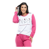 Pijama Manga Longa Calça Feminino Inverno Liso Adulto