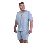 Pijama Masculino Aberto Com Botões Manga Curta Bermuda Verão