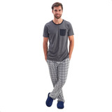 Pijama Masculino Adulto Manga Curta E Calça Xadrez Inverno