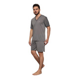 Pijama Masculino Curto Camisa E Shorts Tecido Leve Envio 24h