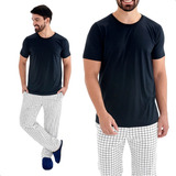 Pijama Masculino Inverno Adulto Manga Curta E Calça Premium
