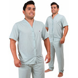 Pijama Masculino Longo Aberto Botão Cirurgia Americano Bonit
