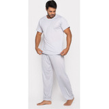 Pijama Masculino Longo Adulto Manga Curta Calça Meia Estação