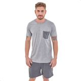 Pijama Masculino Manga Curta Adulto Verão Com Shorts Premium