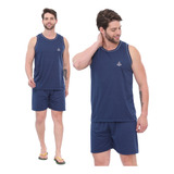Pijama Masculino Verão Blusa Regata E Short Roupa De Dormir
