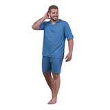 Pijama Masculino Verão Com Manga Curta E Bermuda Malha Pv