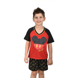 Pijama Mickey Boy s Club Masculino Infantil Curto Verão