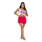 Pijama Ondinha Saia Betty Beijo Rosa Pink Ll Closet