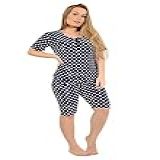 Pijama Pescador Bermudão Liganete GG Azul Poá Branco Médio 