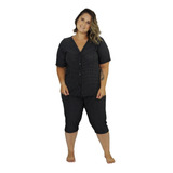 Pijama Pescador Plus Size Capri Bermudão Botões