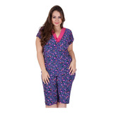 Pijama Pescador Senhora Manga Bermuda L1177 Renda Plus Size