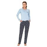 Pijama Pijama Adulto Feminino Manga Longa Inverno Visco Estampada Poa Topazio P