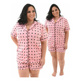 Pijama Plus Size Americano Curto Botão Short Doll Feminino