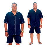 Pijama Plus Size Masculino Botão Manga Curta E Short Adulto