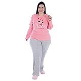 Pijama Plus Size Mullet Plush Comprido Feminino Blusa Manga Longa E Calça