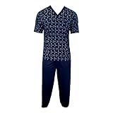 Pijama Roupa Dormir Masculina Camisa Meia Manga Calça Lisa Tamanho GG Cor Azul