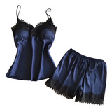 Pijama Sexy Sensual Seda Feminino Verão Blusa E Shorts Comfy
