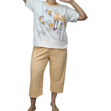 Pijama Sonhart 100 Algodão Camiseta Mc Calça Corsário Creme