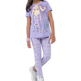 Pijama Veggi Feminino Infantil Manga Curta Com Calça Algodão