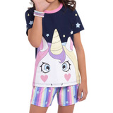 Pijama Veggi Unicórnio Manga Curta Com