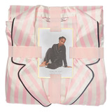 Pijama Victorias Secret De Seda Clássico Listrado De Rosa