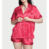 Pijama Victorias Secret De Seda Short Pj Set Red Hearts