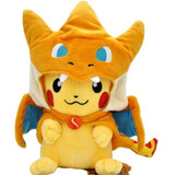 Pikachu Mega Charizard Y Pelúcia Pokemon Cosplay Roupa 22cm