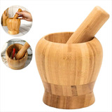 Pilão Amassador Socador Em Bambu Para Alho E Condimentos