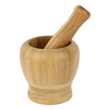 Pilão Com Socador Madeira Bambu Alho Pimenta Condimentos
