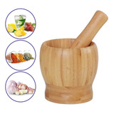 Pilão Socador Amassador De Alho Grande Em Bambu Natural