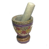 Pilão Socador De Alho Decorado De Pedra Sabão Médio 9 Cm 
