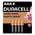 Pilha Alcalina Aaa Palito Duracell Com 8 Unidades