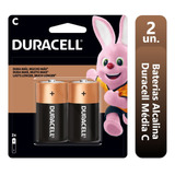 Pilha Bateria C Média Alcalina Duracell 2 Unidades Baterias