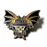 Pin Broche Skull Alado Logo Bar & Shield Brass Raro '80s 