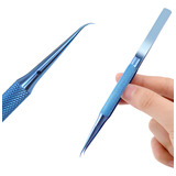 Pinça De Titanio Azul Antiestática Curva Precisão
