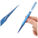 Pinça De Titanio Azul Antiestática Curva Precisão