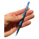 Pinça De Titanio Original Azul Antiestática Reta Curva Bt11