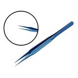 Pinça De Titanio Original Azul Antiestática Reta Curva Full