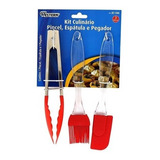 Pinça Pegador Culinário Espátula Pincel Silicone 3 Pçs