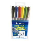 Pincel Caneta Marcador P Retroprojetor 1 0 C 6 Cores Pilot
