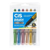 Pincel Marcador Artesanato Cis Metallic Brush 6cores