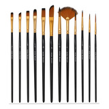 Pincel Para Pintura Mdf Madeira Aquarela Tela Quadro 12 Unid