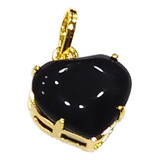 Pingente Coração Pedra Turmalina Negra 1 5cm Folheado A Ouro