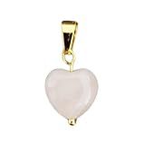 Pingente Coração Quartzo Rosa Dourado Pedra Natural