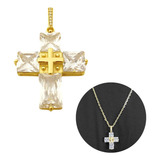 Pingente Cruz Crucifixo Ouro Cravejado Banhado 18k Masculino