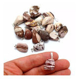 Pingente De Pedra Natural Jaspe Zebra Polido Folheado Prata